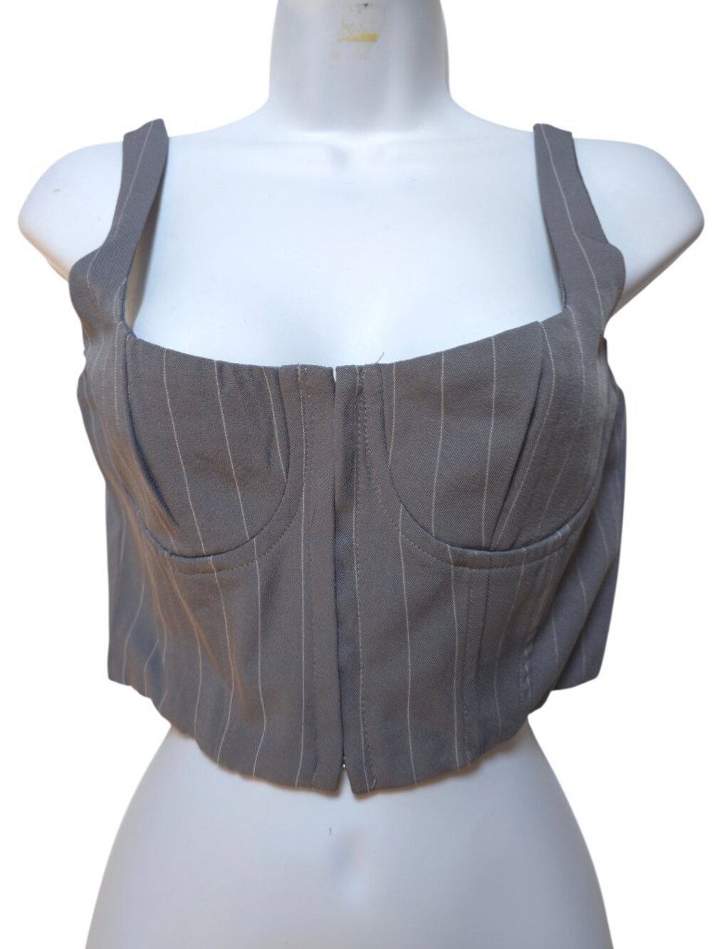 Princess Polly Gray Pinstripe Corset Bustier Crop Top Size 8 Office Siren